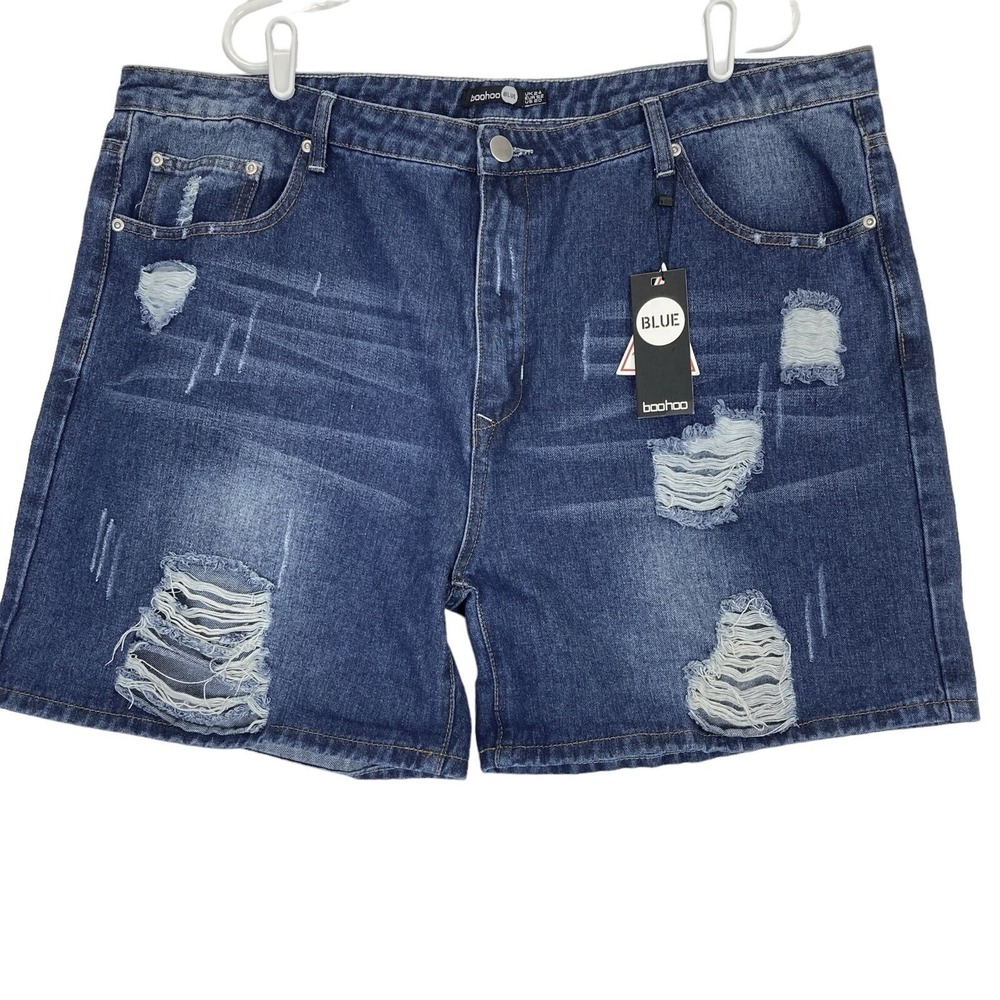 NWT Boohoo Women's Denim Shorts Plus Size 20 Distressed High Rise Inseam 6"